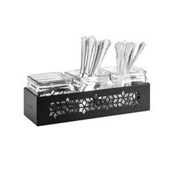 Mosaic Condiment Holder With 3 Jars Black 101x104x320mm Rosseto