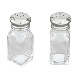 Glass Square Salt & Pepper Shaker Set Clear/ Stainless Steel 115mm 