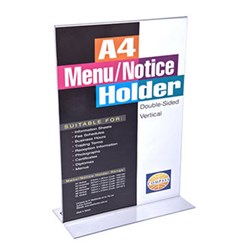 Menu Stand A4 Dbl Sided Clr Upright Plastic 210X297mm