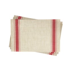 French Style Plastic Placemat Natural/ Red 455x300mm 