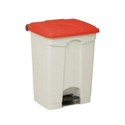 Pedal Bin Plastic White Base Red Lid 70L Probbax