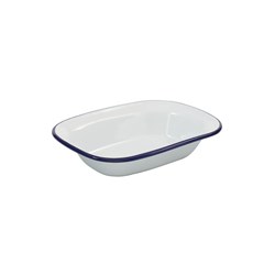 Enamel Rectangular Pie Dish White/Navy 200x150x45mm Bakemaster