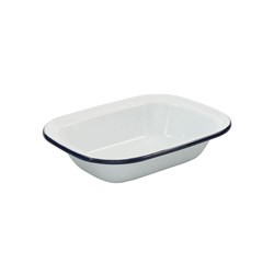 Enamel Rectangular Pie Dish White/Navy 235x180x50mm Bakemaster