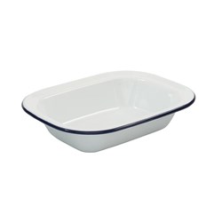 Enamel Rectangular Pie Dish White/Navy 260x195x55mm Bakemaster