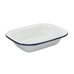 Enamel Rectangular Pie Dish White/Navy 280x205x65mm Bakemaster