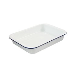 Enamel Bake Roast Pan White/Navy 350x240x55mm Bakemaster