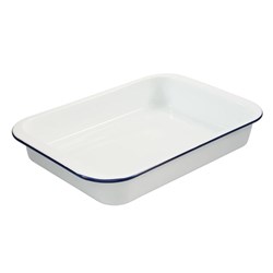 Enamel Bake Roast Pan White/Navy 410x270x60mm Bakemaster