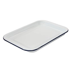 Enamel Oven Tray White/Navy 410x270x30mm Bakemaster