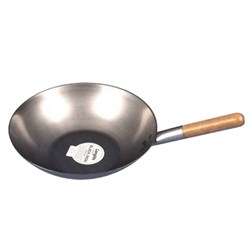 Wok Iron 406Mm Rnd Bottom Wood Hdl