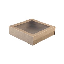 Catering Box Lid Kraft Brown/ Clear Suits 225mm BetaCater