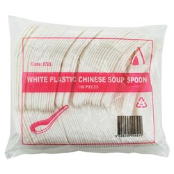 Plastic Chinese Spoon Wht 100/Pkt (40)