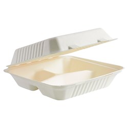 BioCane Three Compartment Square Clam White 229x229x81mm BioPak