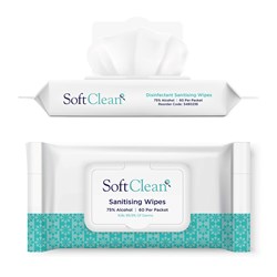 Sanitising 60 Wipes Packet 200x150mm Soft Clean