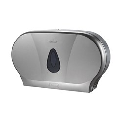 Plastic Twin Jumbo Toilet Roll Dispenser Metallic Grey 518x133x310mm Soft Clean