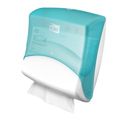 Folded Wipes Dispenser Plastic White & Turquoise 427mm Tork
