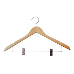 Coat Hanger Wooden 19Mm W/ Metal Skirt Clips (50)