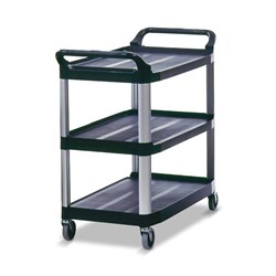 Open Sided 3 Tier Utility Trolley Small Black Rubbermaid