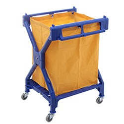 4458010 - Kleaning Essentials Plastic Scissor Linen Trolley Blue With Yellow Bag