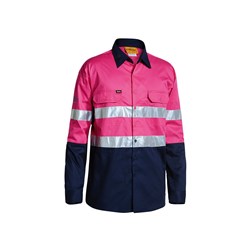 Mens Hi Vis Cool Lightweight Shirt Pink/Navy 3XL Bisley Workwear