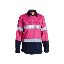 Womens Hi Vis Cool Lightweight Shirt Pink/Navy Size 14 Bisley Workwear
