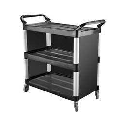Utility Trolley 3 Tier Blk Plastic 3 Enclosed Sides