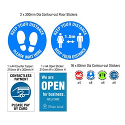 Covid19 Retail Sticker 20 Pack Mix Floor/Wall/ Counter Signs