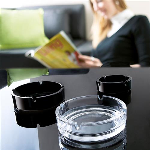 Glass Ashtray Round Black 107mm Tempered Arcoroc