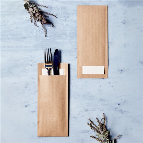 Ecoline Paper Cutlery Pouch Kraft/ White 200x85mm Pro.mundi