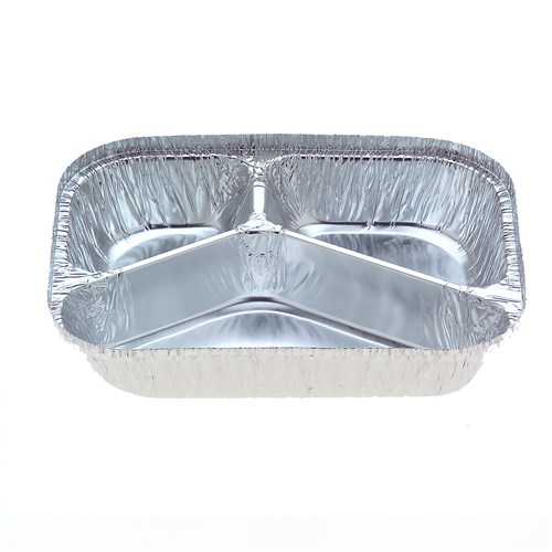 Rectangle Foil Three Compartment Takeaway Tray 204x154x35mm