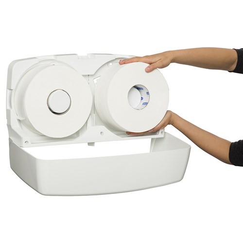 3697397_Aquarius Plastic Jumbo Twin Toilet Roll Dispenser White 278x144x285mm