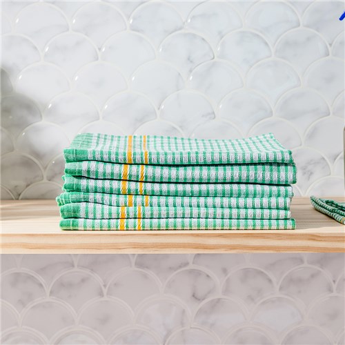 Tea Towel Sml Green Check Cotton 450X700mm