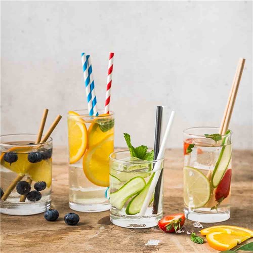  Paper Straw Blue & White Stripes Regular