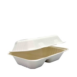 Sugarcane Clam Two Compartment White 250x163x60mm Earth Essentials