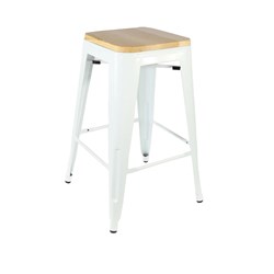 4242308 RIVIERA 650 STOOL WHT W/ TIMBER SEAT 650X430X430MM