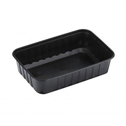 Rectangle Container 750Ml Blk Plastic Ribbed