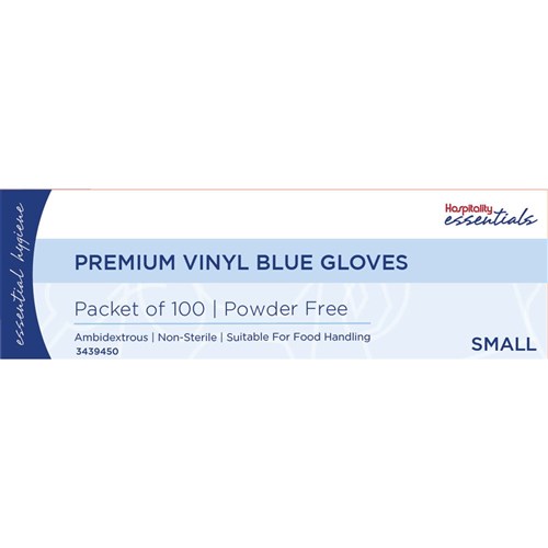 Premium Vinyl Gloves Powder Free Blue Small Essentials Collection