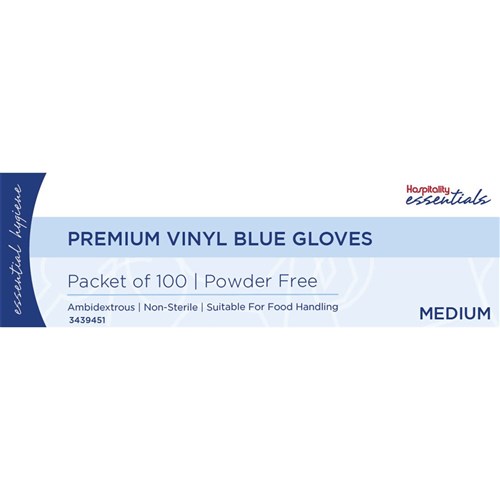Premium Vinyl Gloves Powder Free Blue Medium Essentials Collection
