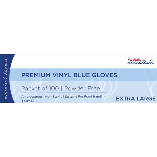 Premium Vinyl Gloves Powder Free Blue XLarge Essentials Collection
