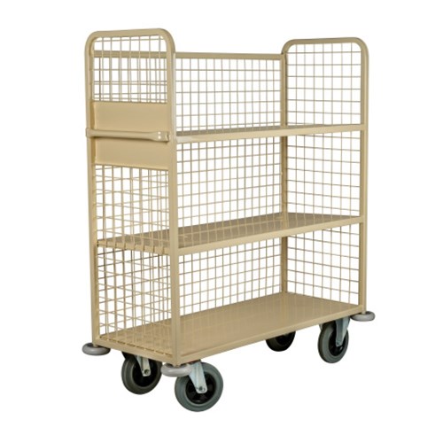 4458004 - Mesh Three Shelf Linen Trolley Powdercoated Beige
